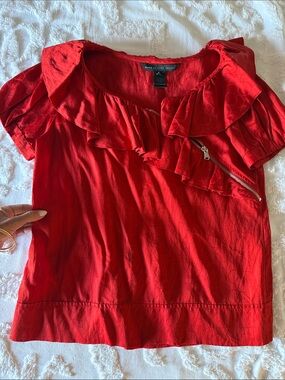 Marc by Marc Jacobs Vibrant Red Ruffle Zip Detail Blouse